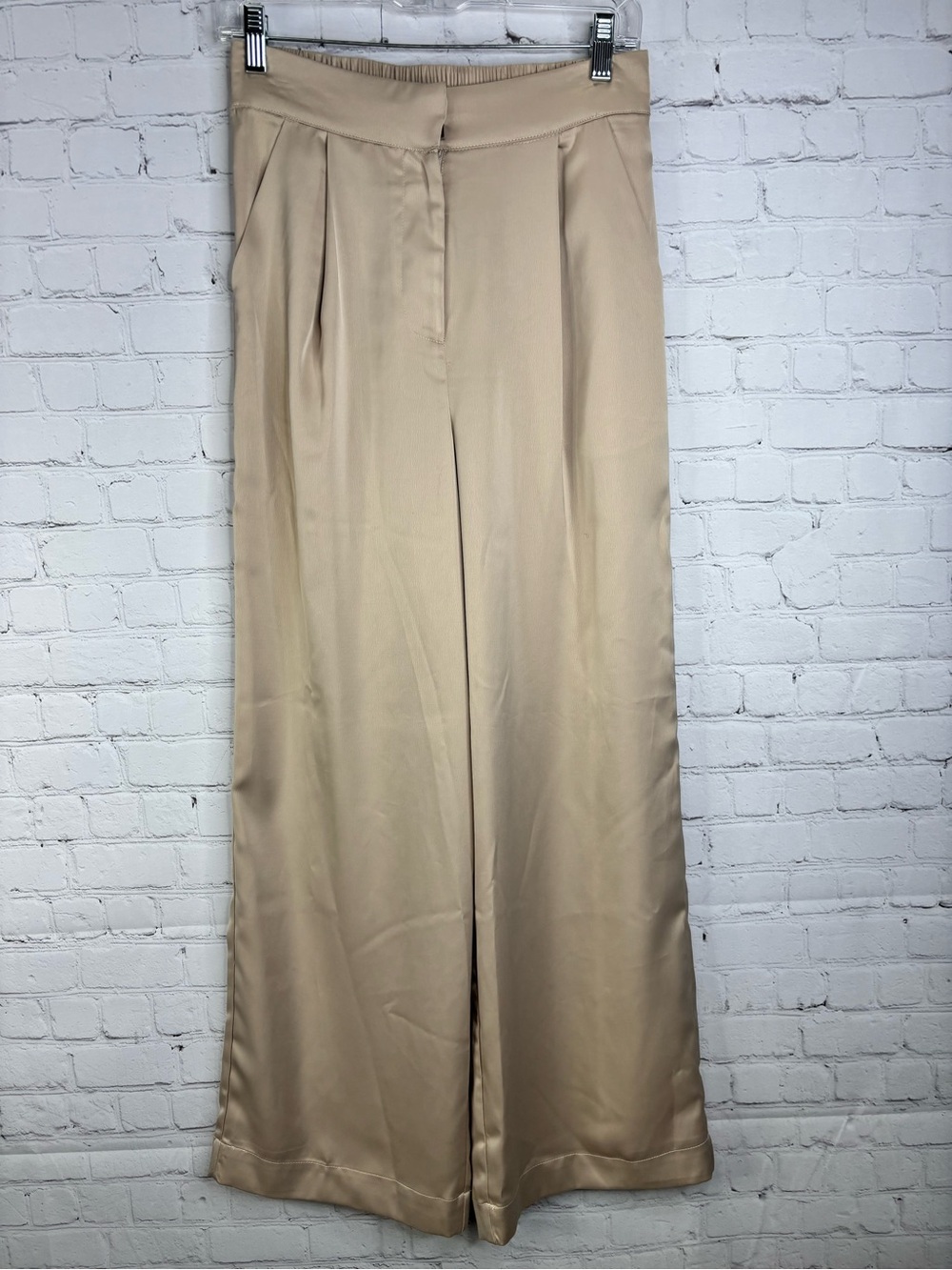 House of Harlow Wide Leg High Rise Satin Trouser Pants